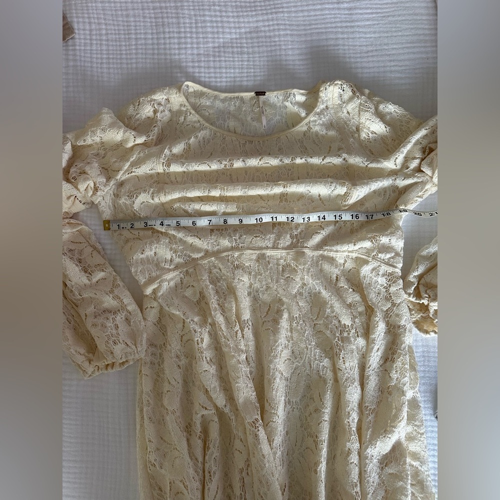 Free People Ruby Mini Lace Oversized Sheath Cottagecore Dress in Ivory, Large - Picture 10 of 12